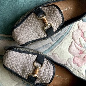 Fabric weaved loafer with bamboo buckle. Cushioned insoles . Rubber comfy soles.